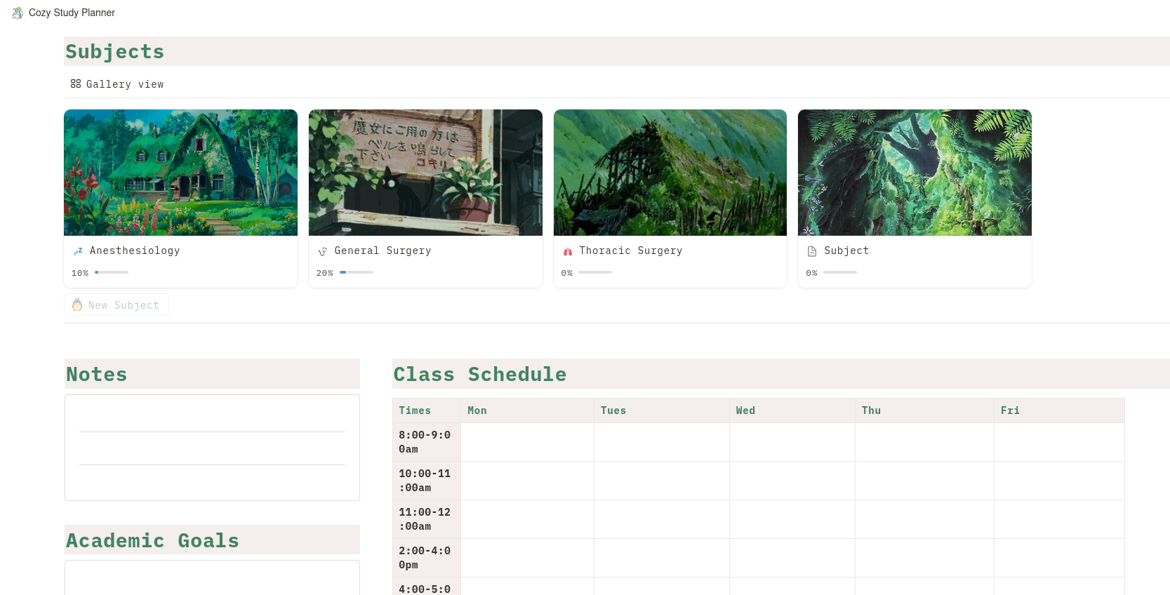 Cozy Study Planner Notion Template