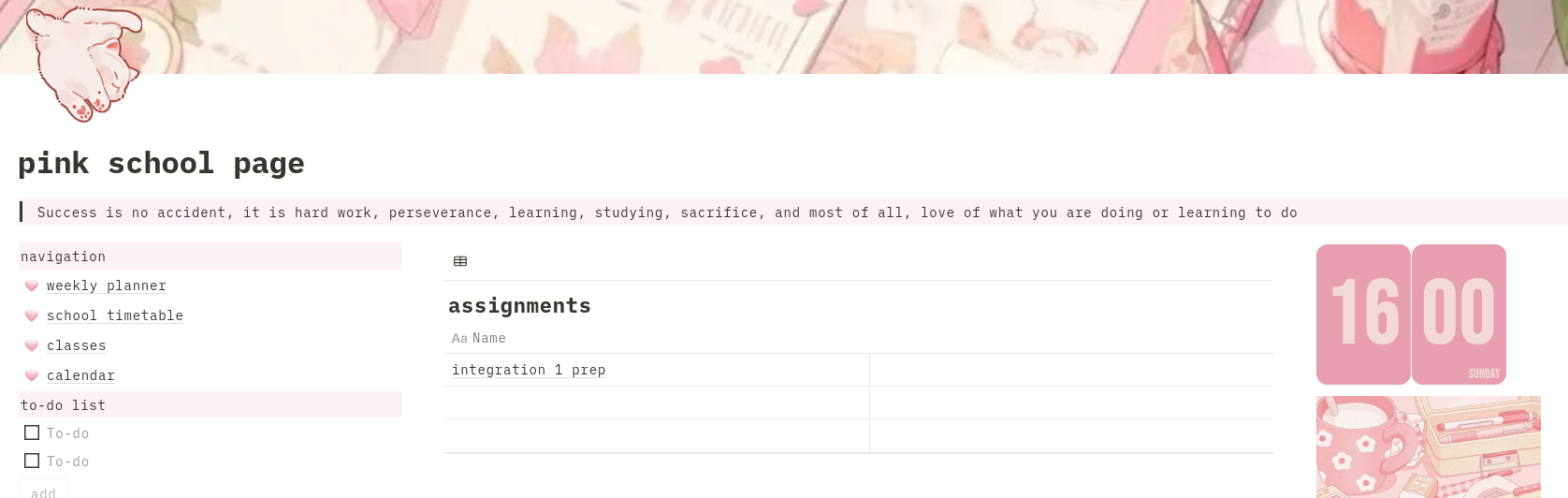 Aesthetic Pink School Notion Template